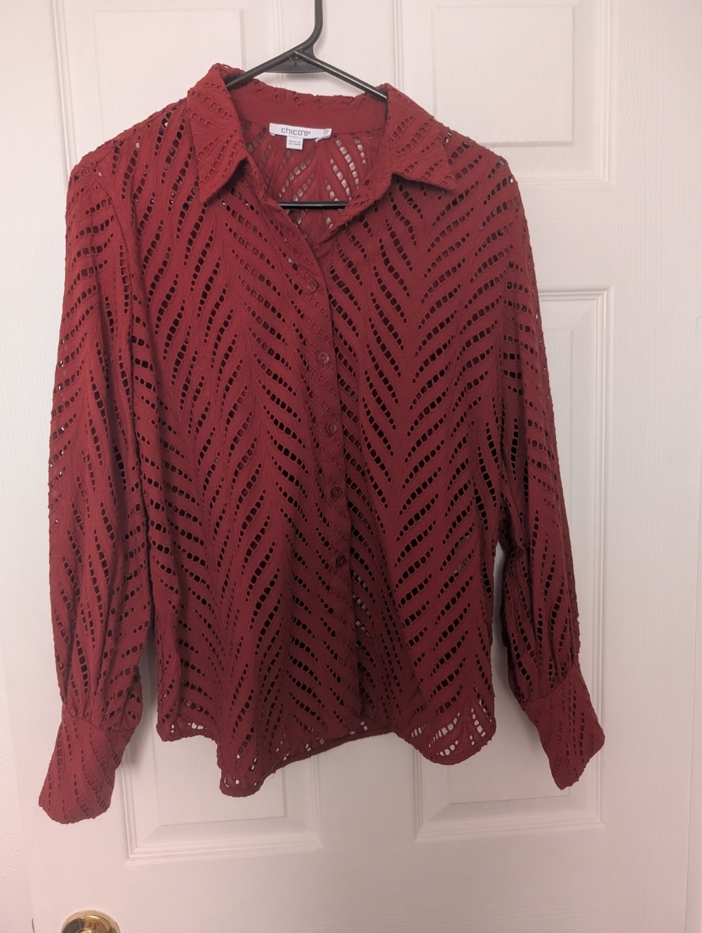 Chico's Women's Eyelet Button-Front Shirt - Rust